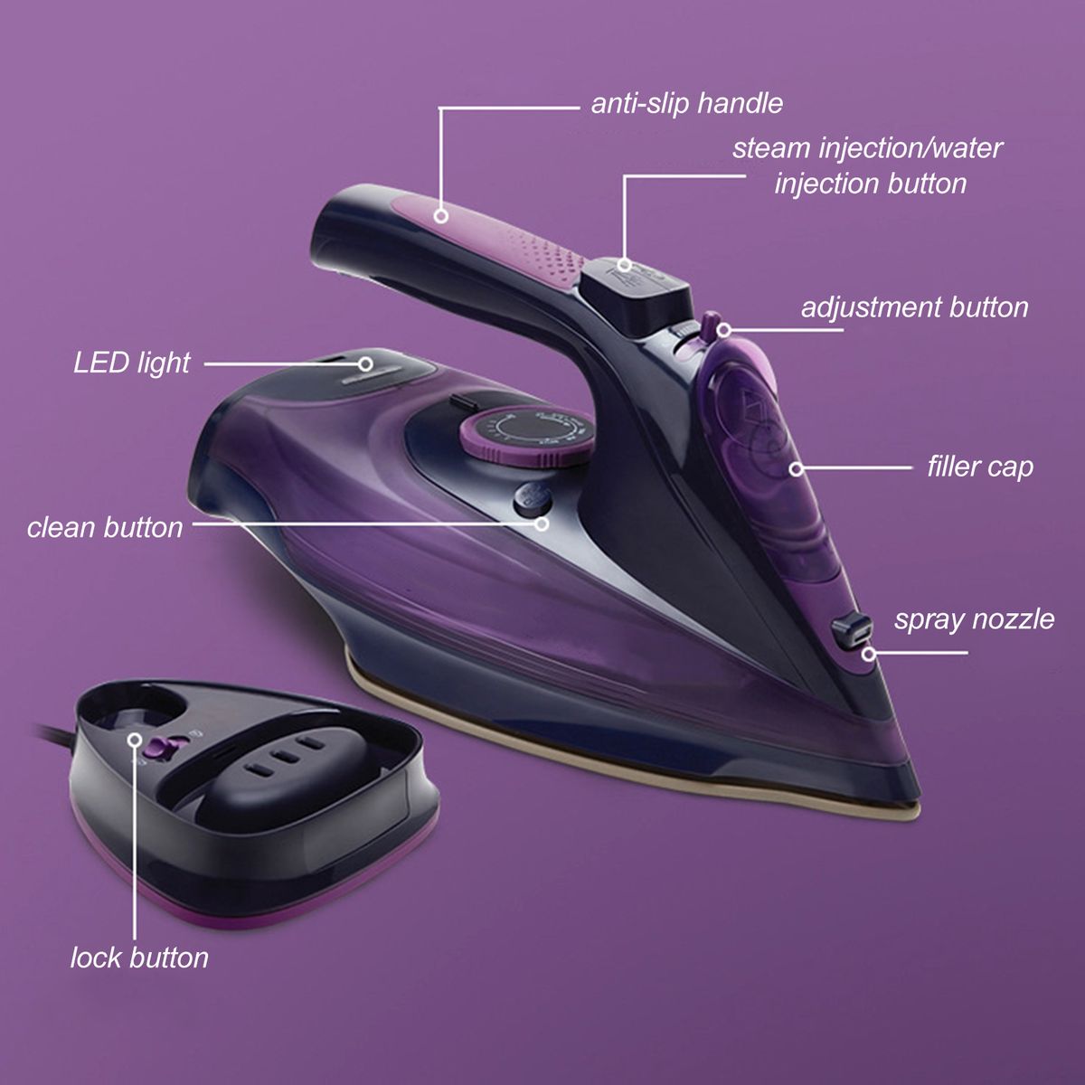Cordless Iron,Steam Iron 2400W,Lightweight Portable