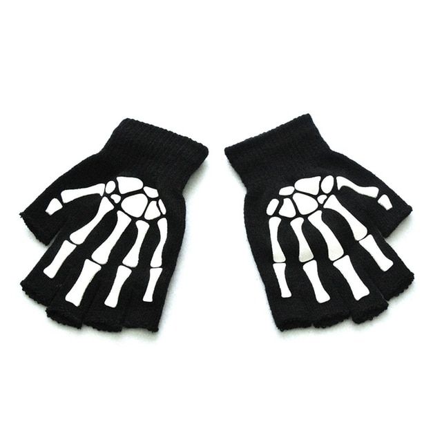 Warm Knitting Gloves For Adult Solid Acrylic Half Finger Glove Human Skeleton Head Gripper Print Cy