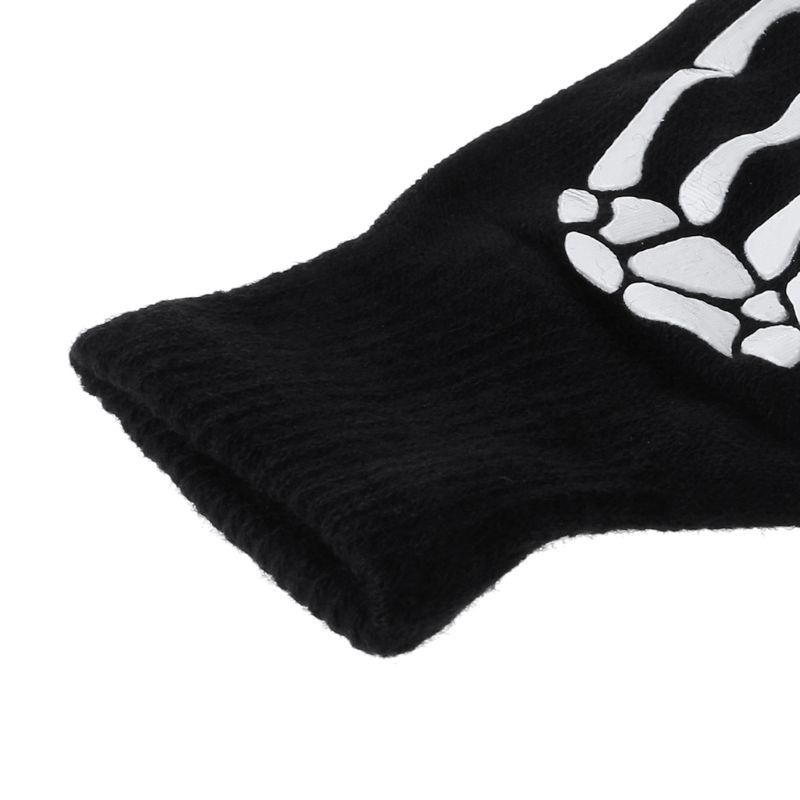 Warm Knitting Gloves For Adult Solid Acrylic Half Finger Glove Human Skeleton Head Gripper Print Cy