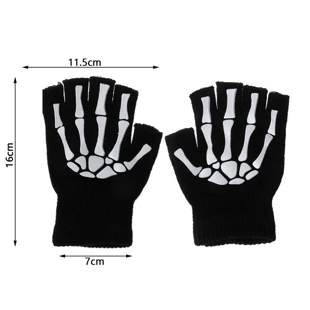 Warm Knitting Gloves For Adult Solid Acrylic Half Finger Glove Human Skeleton Head Gripper Print Cy