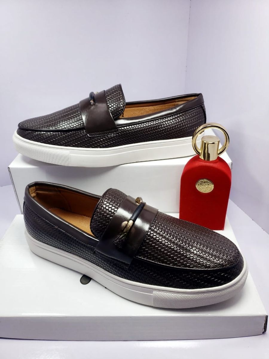 BROWN PATTERN CROC LEATHER MEN SHOES