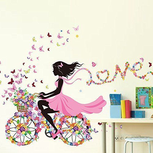 Cycling Girl Children Room / Home Decal Flower Wall Sticker