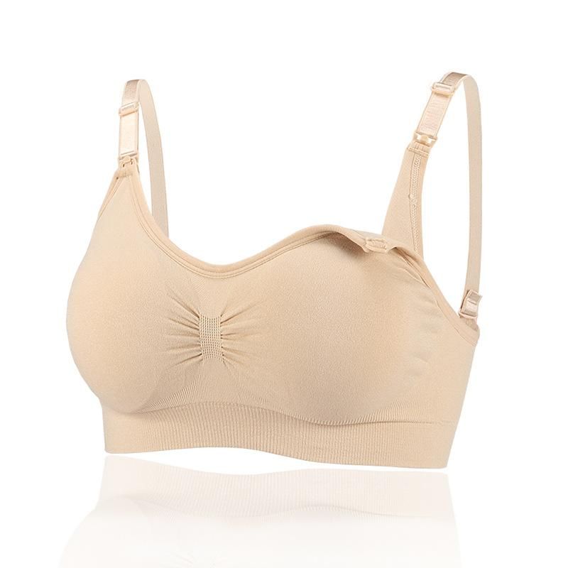 Maternity breastfeeding bra seamless close-fitting skin-friendly front buckle adjustable push-up breastfeeding underwear large size bra gray XL