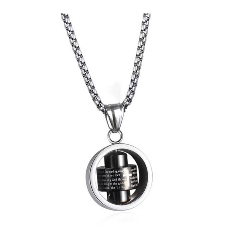 Mens Necklace Bible Verse Stainless Steel Cross Chain
