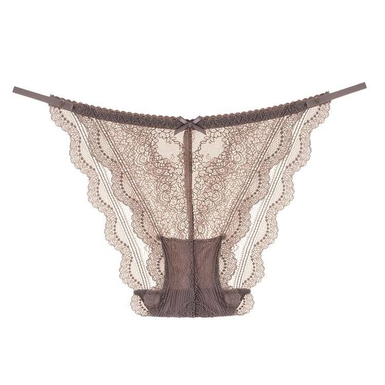 Women's Lace Embroidered Sexy G-string Pants Tanga Thong T-back Pants-Black