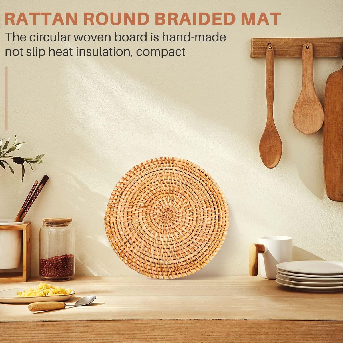 4 Pcs Rattan Trivets for Hot Dishes-Insulated Hot PadsDurable Pot Holder for TableHeat Resistant Mats for Kitchen