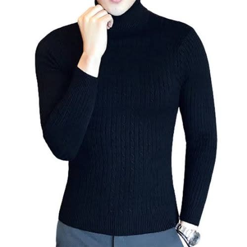 Men & Women Long Sleeves Turtle Neck Top- Black