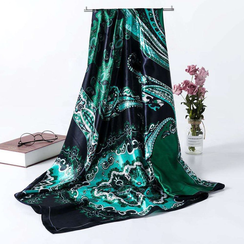 Bandana Scarf 90Cm Color Silk Office Lady Beach Muslim Hijab Girl Turban Shawl Green