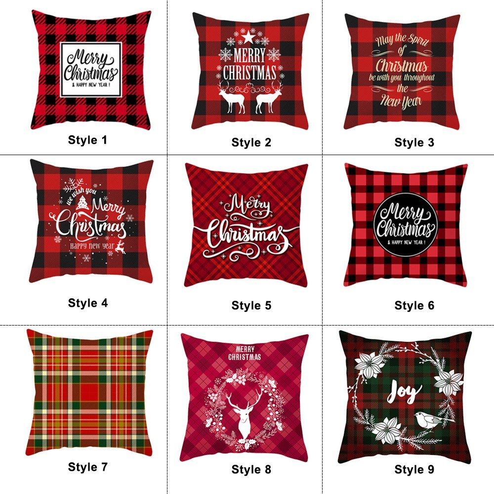Christmas Style Pillowcase Red Plaid Cushion Cover Square