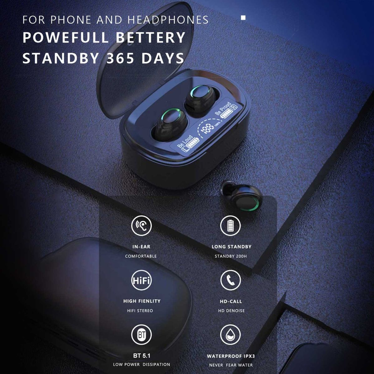 MD06 BT5.1 Wireless Earphones Auto Pairing Shock Bass Noise
