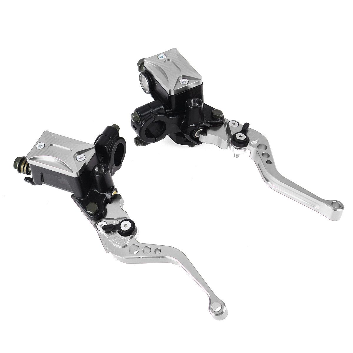 2PCS 7/8" Universal Motorcycle Dirt Bike Hydraulic Brake Clutch Master Cylinder Lever Silver