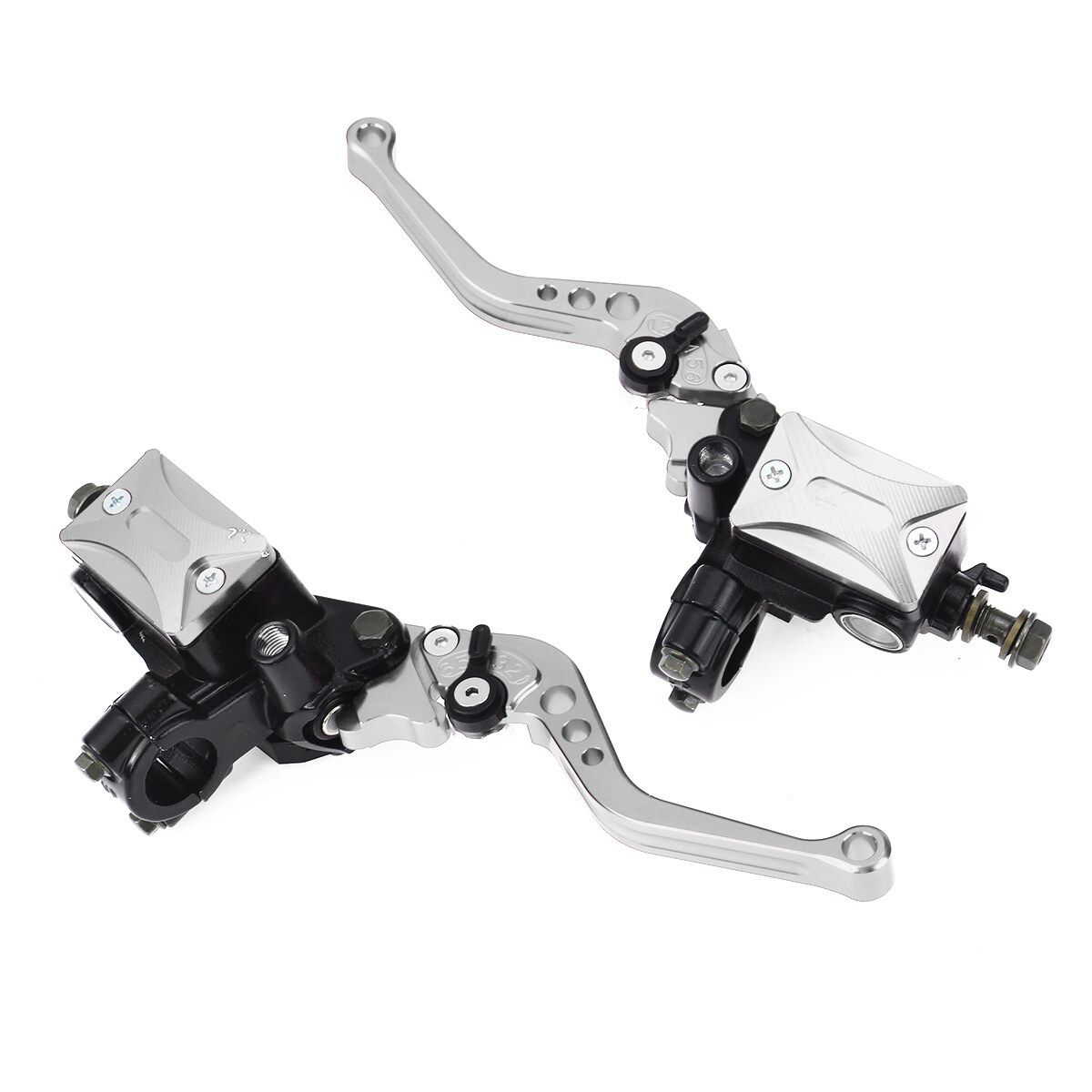 2PCS 7/8" Universal Motorcycle Dirt Bike Hydraulic Brake Clutch Master Cylinder Lever Silver