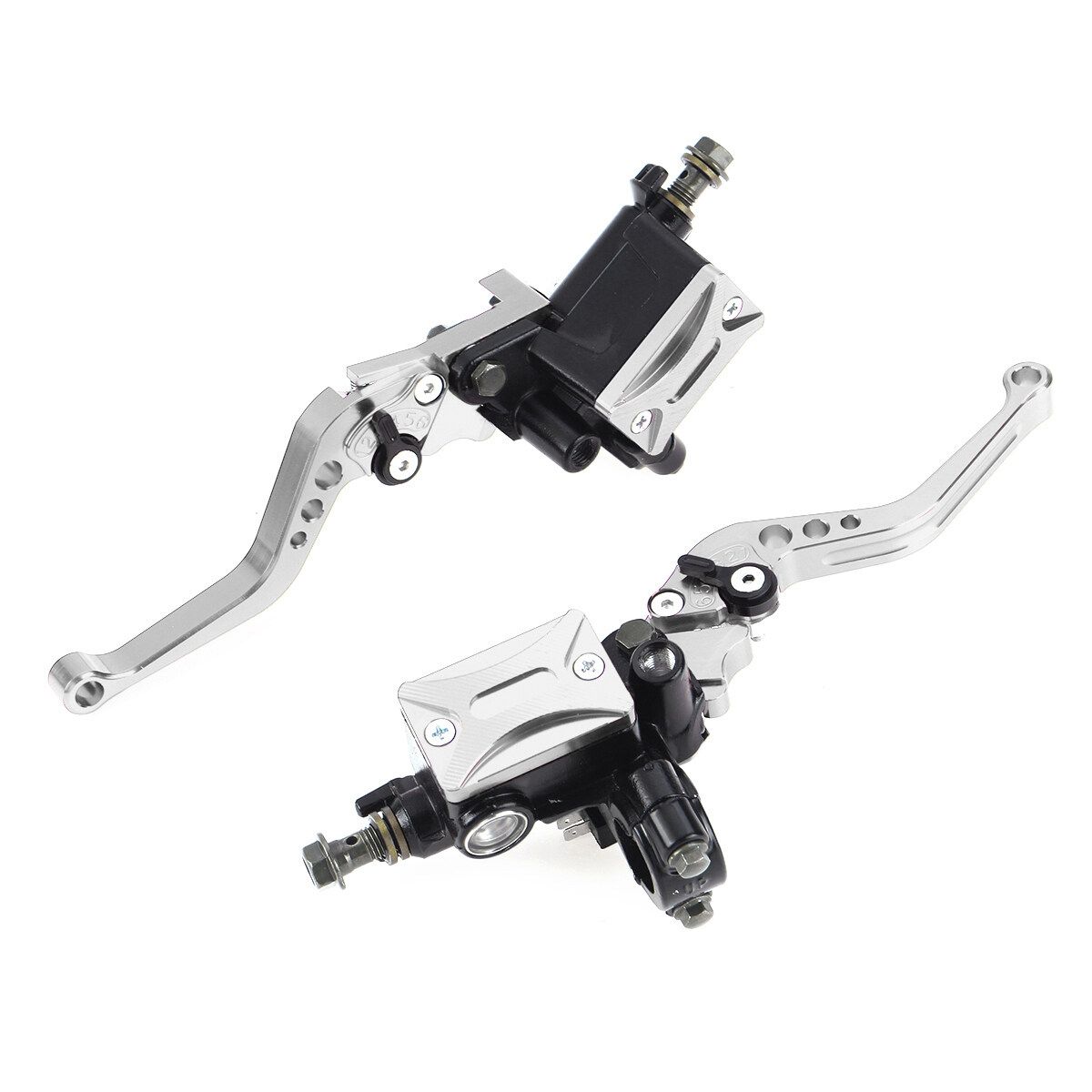 2PCS 7/8" Universal Motorcycle Dirt Bike Hydraulic Brake Clutch Master Cylinder Lever Silver