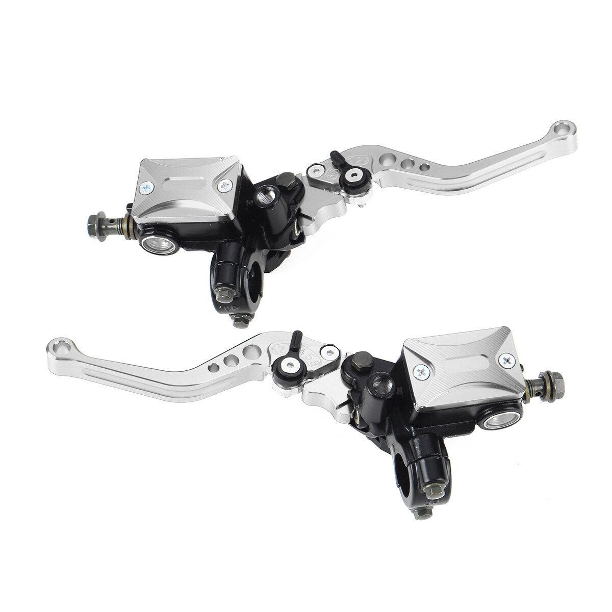 2PCS 7/8" Universal Motorcycle Dirt Bike Hydraulic Brake Clutch Master Cylinder Lever Silver