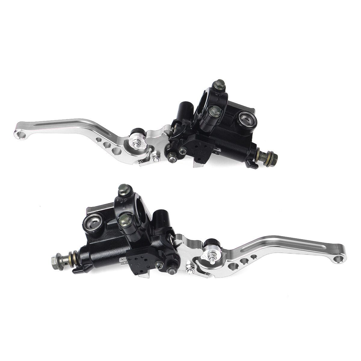 2PCS 7/8" Universal Motorcycle Dirt Bike Hydraulic Brake Clutch Master Cylinder Lever Silver