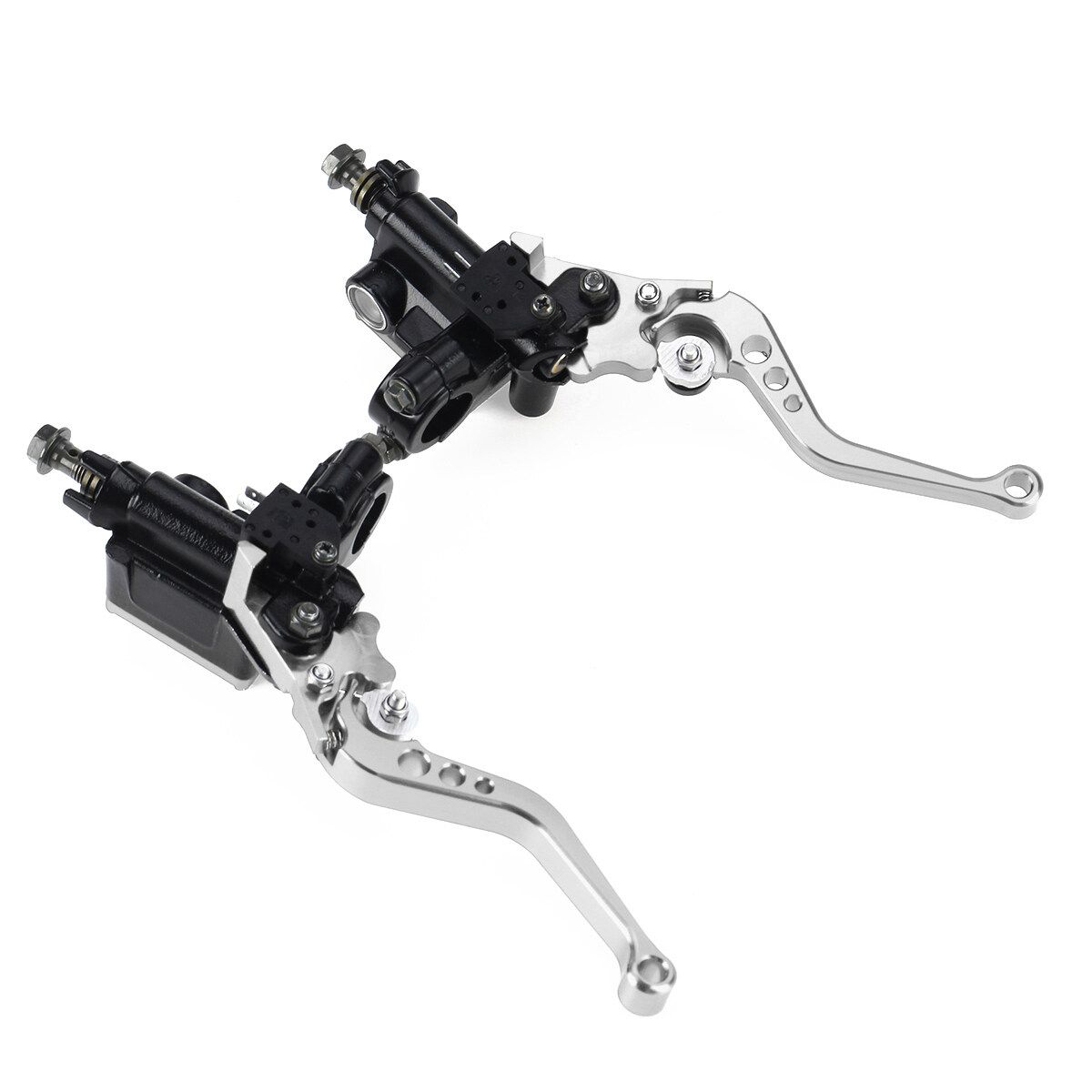 2PCS 7/8" Universal Motorcycle Dirt Bike Hydraulic Brake Clutch Master Cylinder Lever Silver
