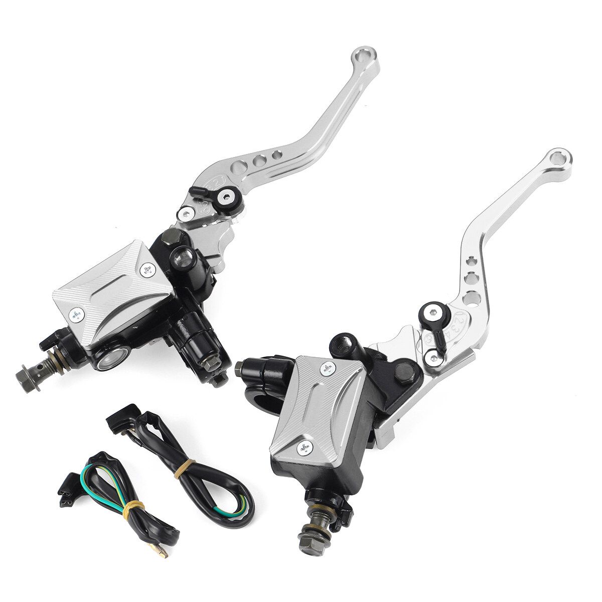 2PCS 7/8" Universal Motorcycle Dirt Bike Hydraulic Brake Clutch Master Cylinder Lever Silver