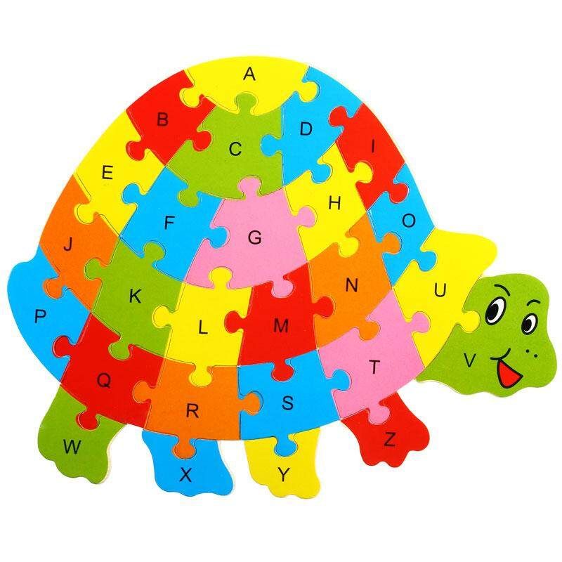 Wooden Animal Puzzle Jigsaw Alphabet Letter Blocks Kid Learing Educational Toy Turtle