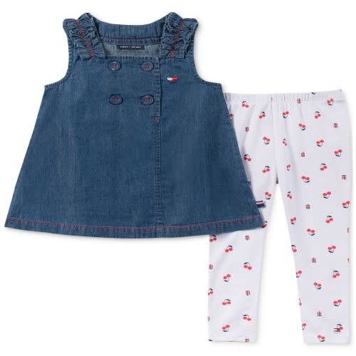 Toddler Girls 2-pcs. Denim Tunic & Cherry-print Legging