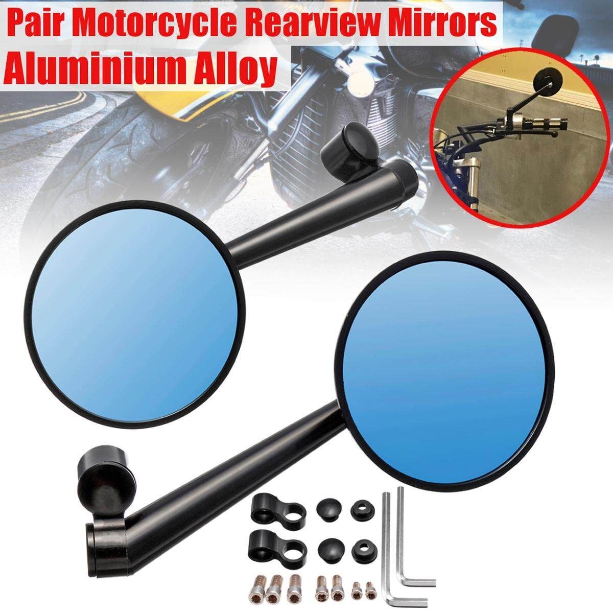 Pair Aluminum Alloy Motorcycle Scooter Handlebar Rearview Side Blue Mirrors (Black Rod) Blackrod