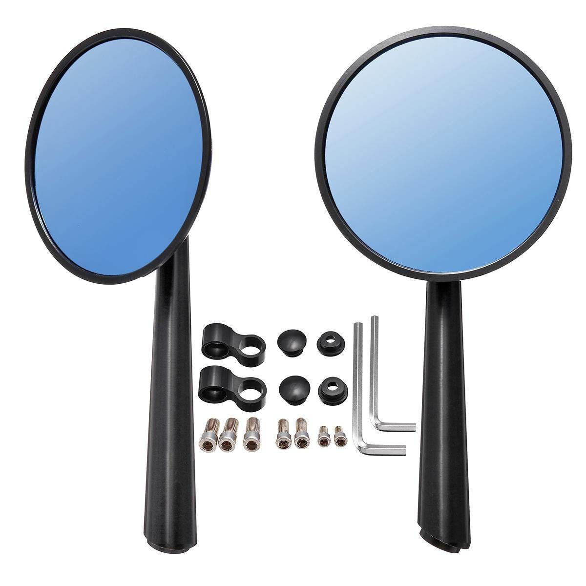 Pair Aluminum Alloy Motorcycle Scooter Handlebar Rearview Side Blue Mirrors (Black Rod) Blackrod