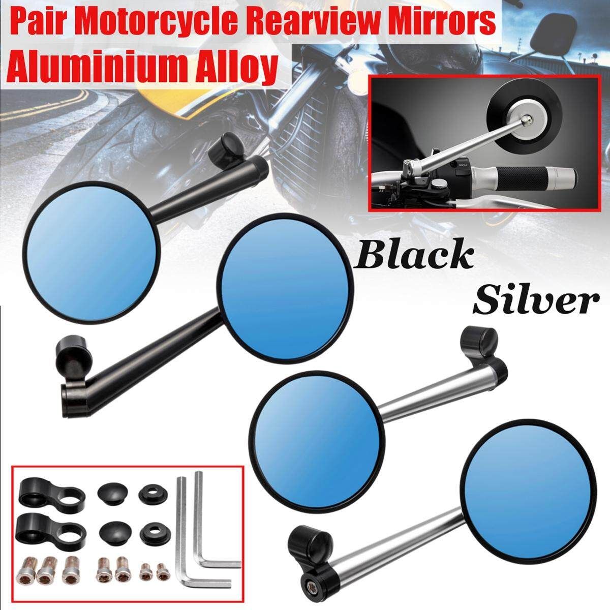 Pair Aluminum Alloy Motorcycle Scooter Handlebar Rearview Side Blue Mirrors (Black Rod) Blackrod