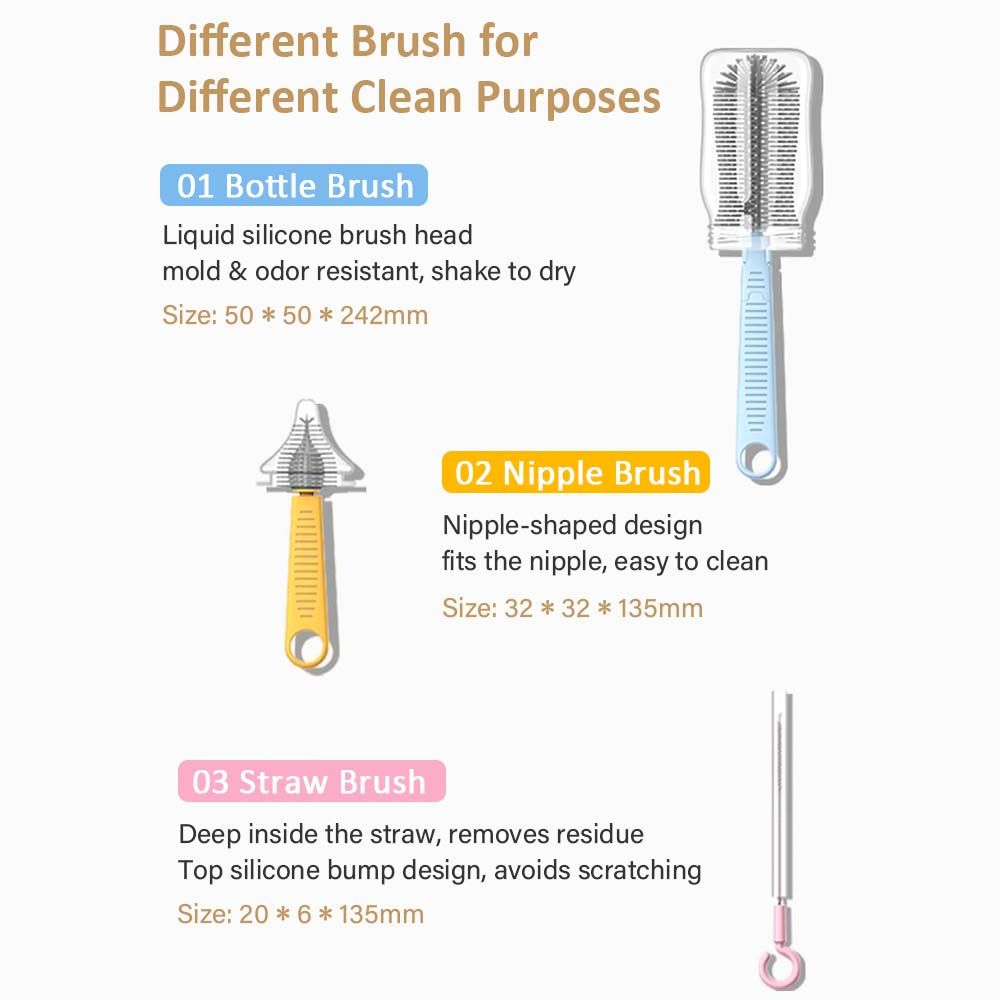 Portable 7pcs Nursing Bottle Cleaner With Nipple Brush