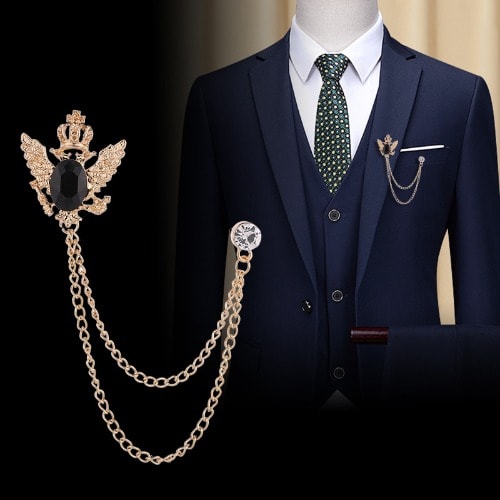 Black Gemstone Eagle Design Men's Chain Brooch