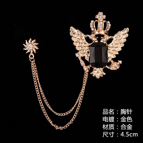 Black Gemstone Eagle Design Men's Chain Brooch