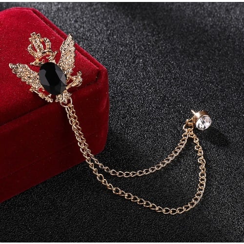 Black Gemstone Eagle Design Men's Chain Brooch