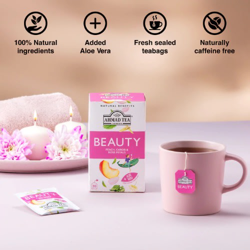 Ahmad Tea - Peach - Carob & Rose Petals "Beauty" Infusion - 20 Foil Teabags