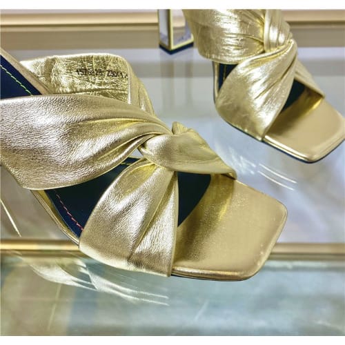 Twisted Crystals Heels Ladies Slipper-Gold