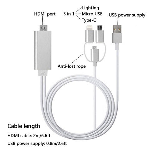 MIRASCREEN - 3 In1 Hdmi Hdtv Adapter Av Cable Lightning - Micro Usb - Type C