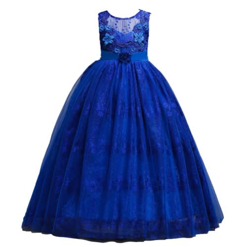 Girl's Detailed Long Gown - Royal Blue