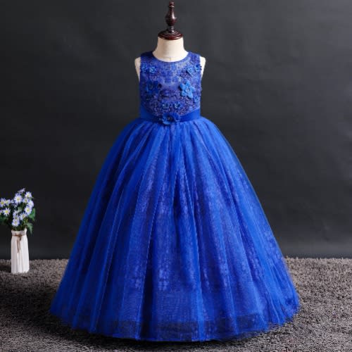 Girl's Detailed Long Gown - Royal Blue
