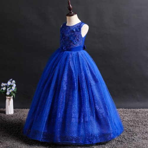 Girl's Detailed Long Gown - Royal Blue