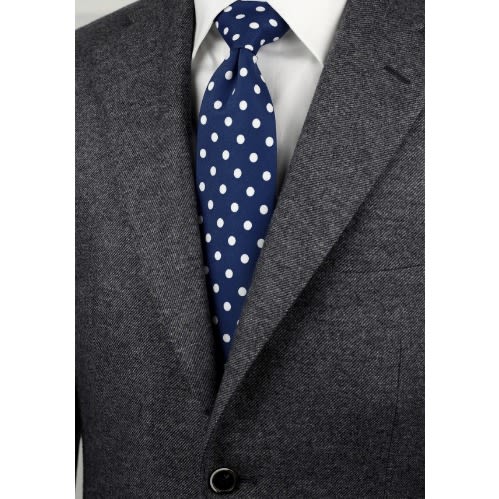 Set Of 2 Men's Dotted Long Ties With Pocket Squares - Navy & Red