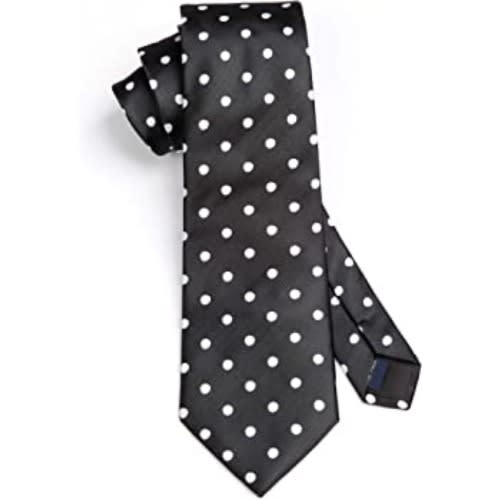 Men's Dotted Long Tie With Pocket Square  - Black