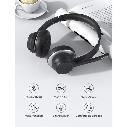 Hc5 V5.0 Bluetooth Headset With Dual Mic, 22hrs Talk Time With Cvc8.0 For Call Center