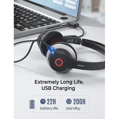 Hc5 V5.0 Bluetooth Headset With Dual Mic, 22hrs Talk Time With Cvc8.0 For Call Center