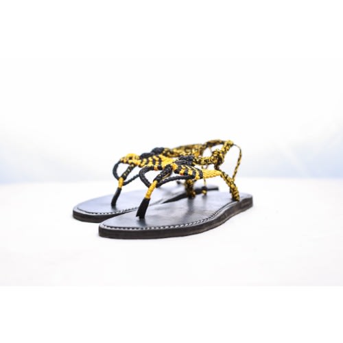 Macrame Rosebud Split Toe Sandals - Yellow/black