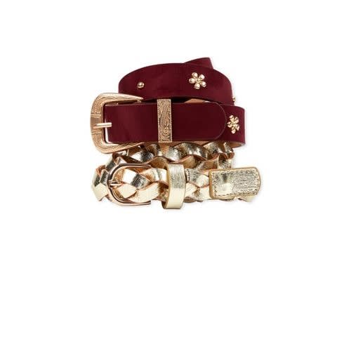 Girls Superior Braided Studded Leather Belt -2pcs Set