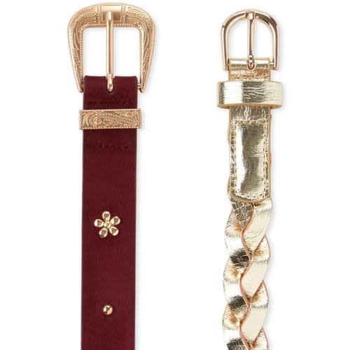 Girls Superior Braided Studded Leather Belt -2pcs Set