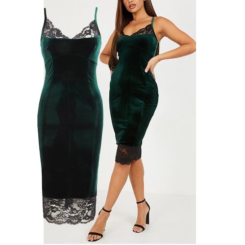 Velvet Bodycon Bodycon Dress - Green