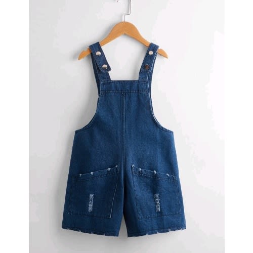 Girls Double Pocket Dungarees - Dark Blue