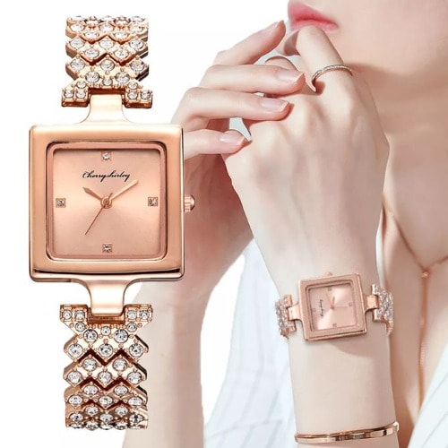 Ice Studded Women Wristwatch- Rose Gold