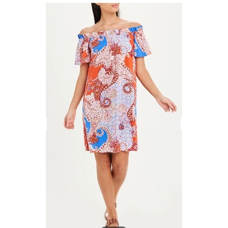 Off Shoulder Flare Dress - Orange