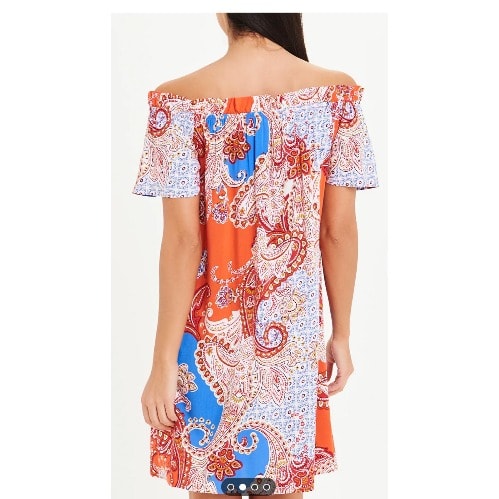Off Shoulder Flare Dress - Orange