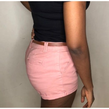 Pink Denim Shorts With Brown Belt