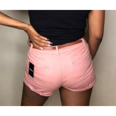 Pink Denim Shorts With Brown Belt